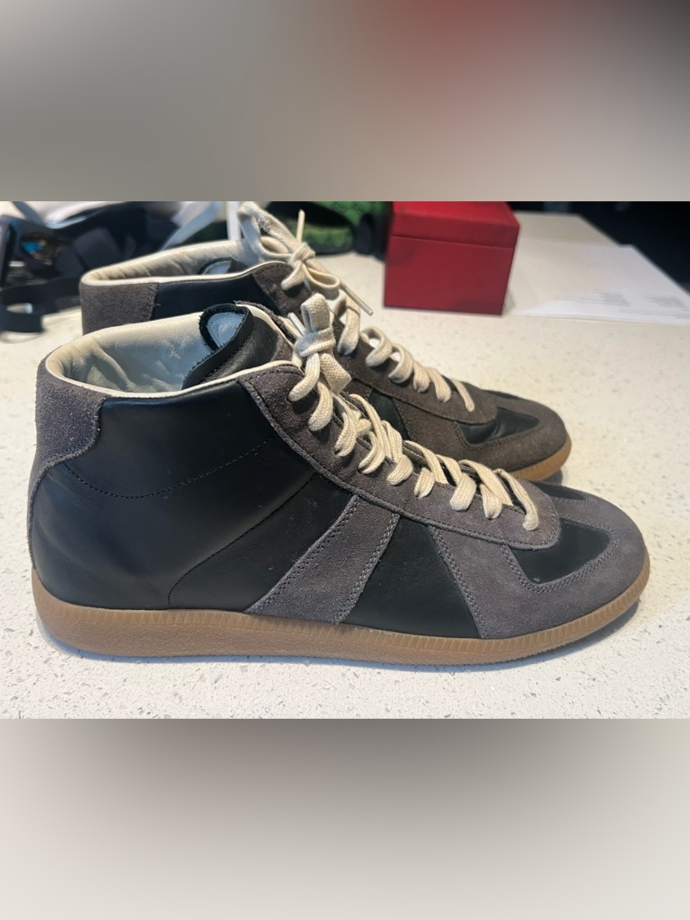 Maison Margiela  Black and Gray High-Top leather replica Sneakers